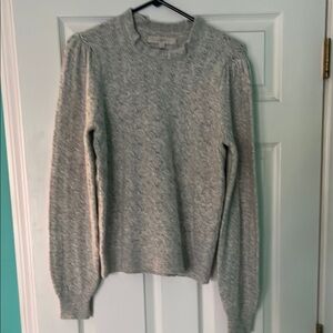 LOFT Gray Cardigan Sweater with Ribbed Details